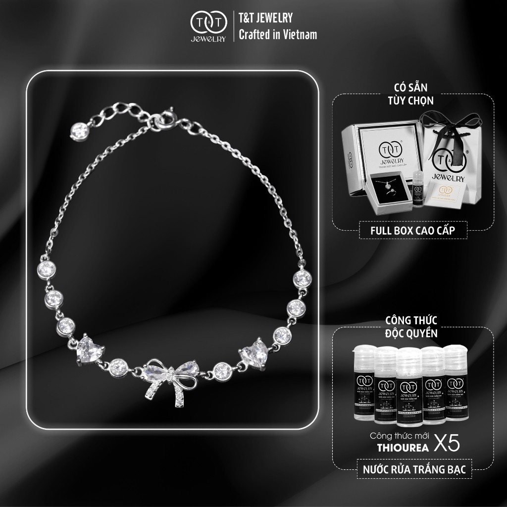 Lắc Tay Bạc Nữ Nơ Tình Yêu Đính Đá Trái Tim Lấp Lánh T&T Jewelry LT715251