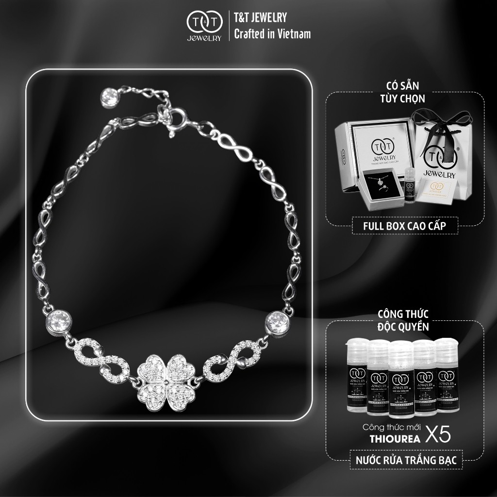 Lắc Tay Bạc Nữ Cỏ Bốn Lá Trái Tim & Vô Cực May Mắn T&T Jewelry LT715252