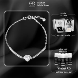 Lắc Tay Bạc Nữ Trái Tim Tỏa Nắng Viền Đá Lấp Lánh Tinh Xảo từ T&T Jewelry LT715256