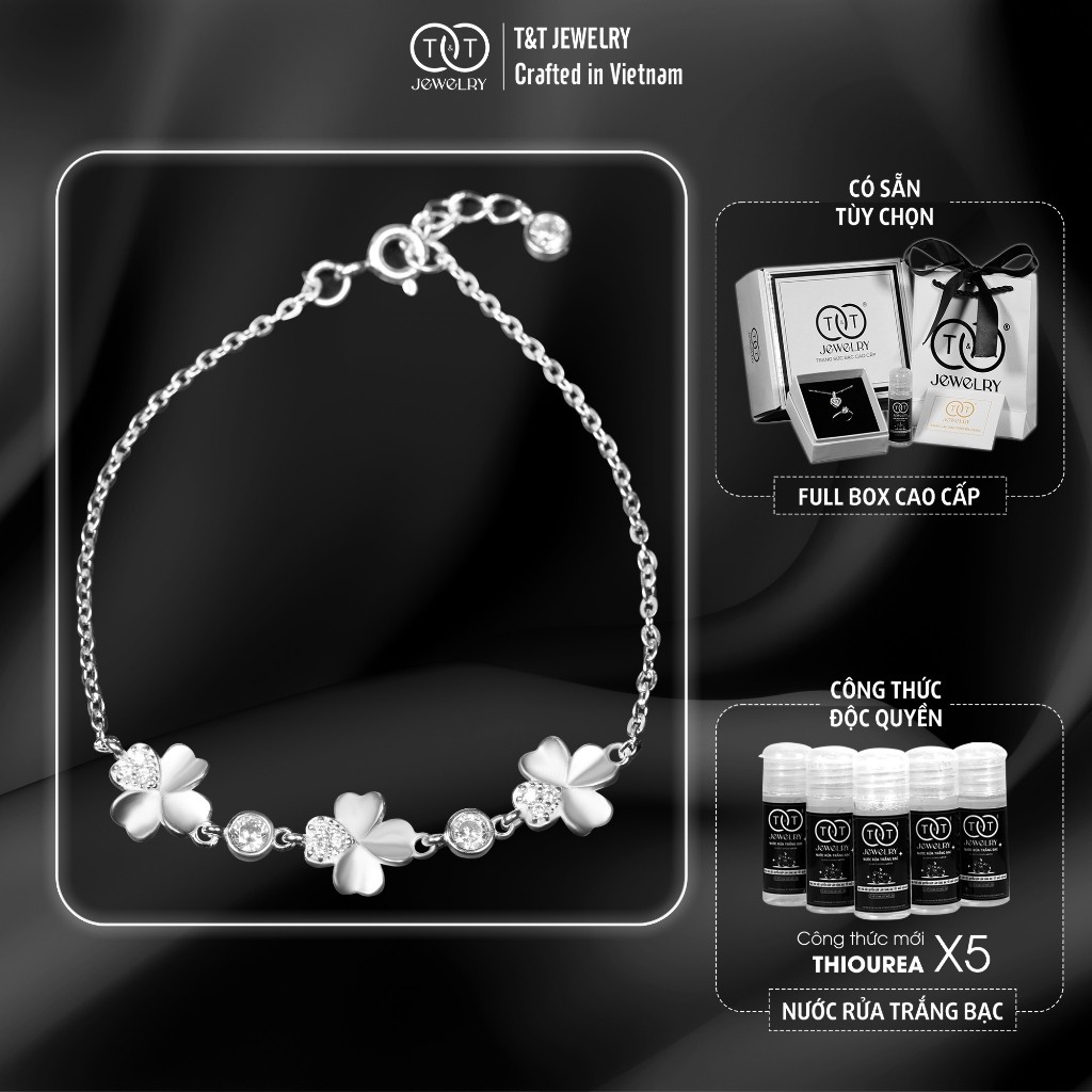 Lắc tay Bạc Nữ Cỏ Bốn Lá May Mắn Lấp Lánh, Sang Trọng T&T Jewelry LT716251