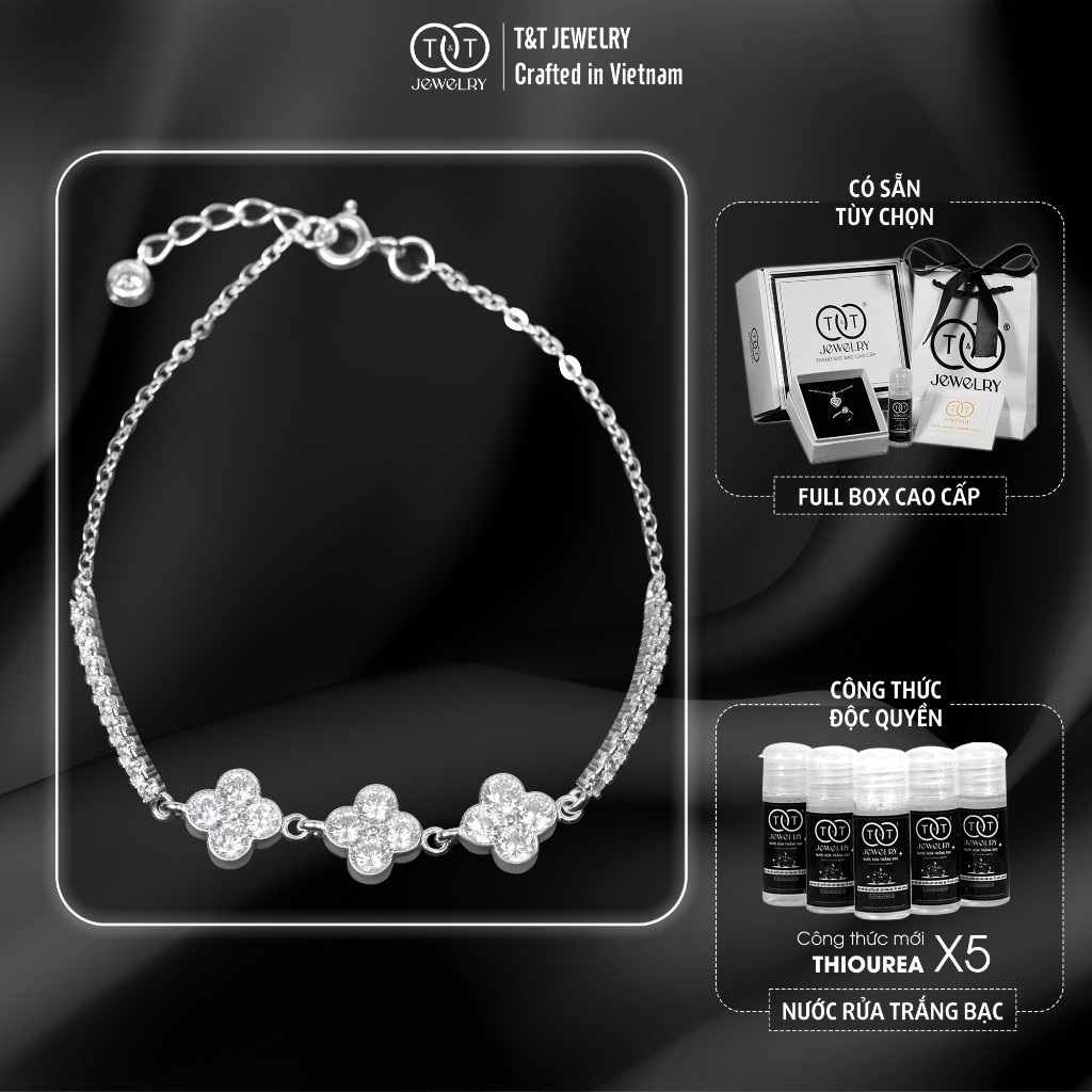 Lắc tay Bạc Nữ Đính Đá Cỏ Bốn Lá May Mắn Tinh Xảo T&T Jewelry LT716252
