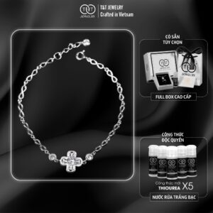 Lắc Tay Bạc Nữ Dây Vô Cực Đan Lồng Cỏ 4 Lá May Mắn, Lắc Tay Cao Cấp T&T Jewelry LT2825