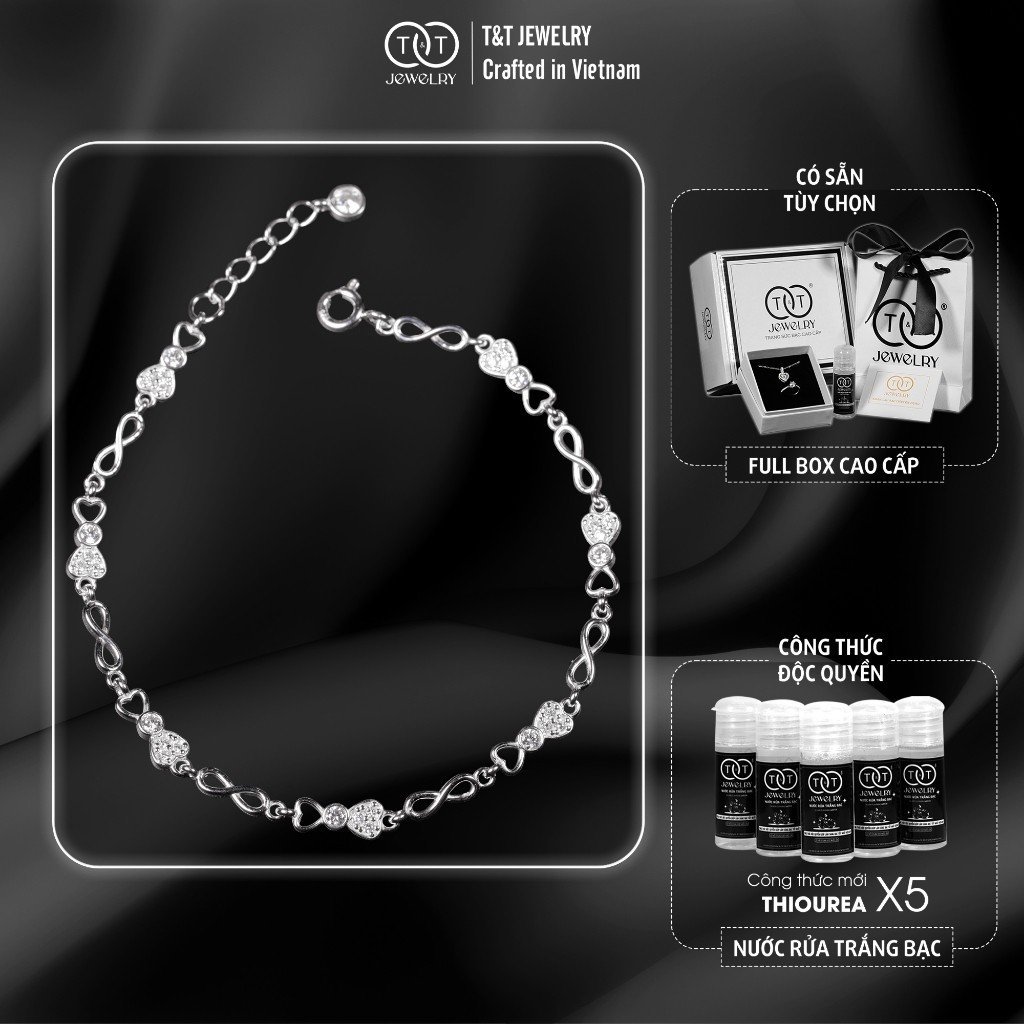 Lắc Tay Bạc Nữ Họa Tiết Trái Tim Vô Cực Đan Lồng Tinh Xảo, Sang Trongj T&T Jewelry LT28251