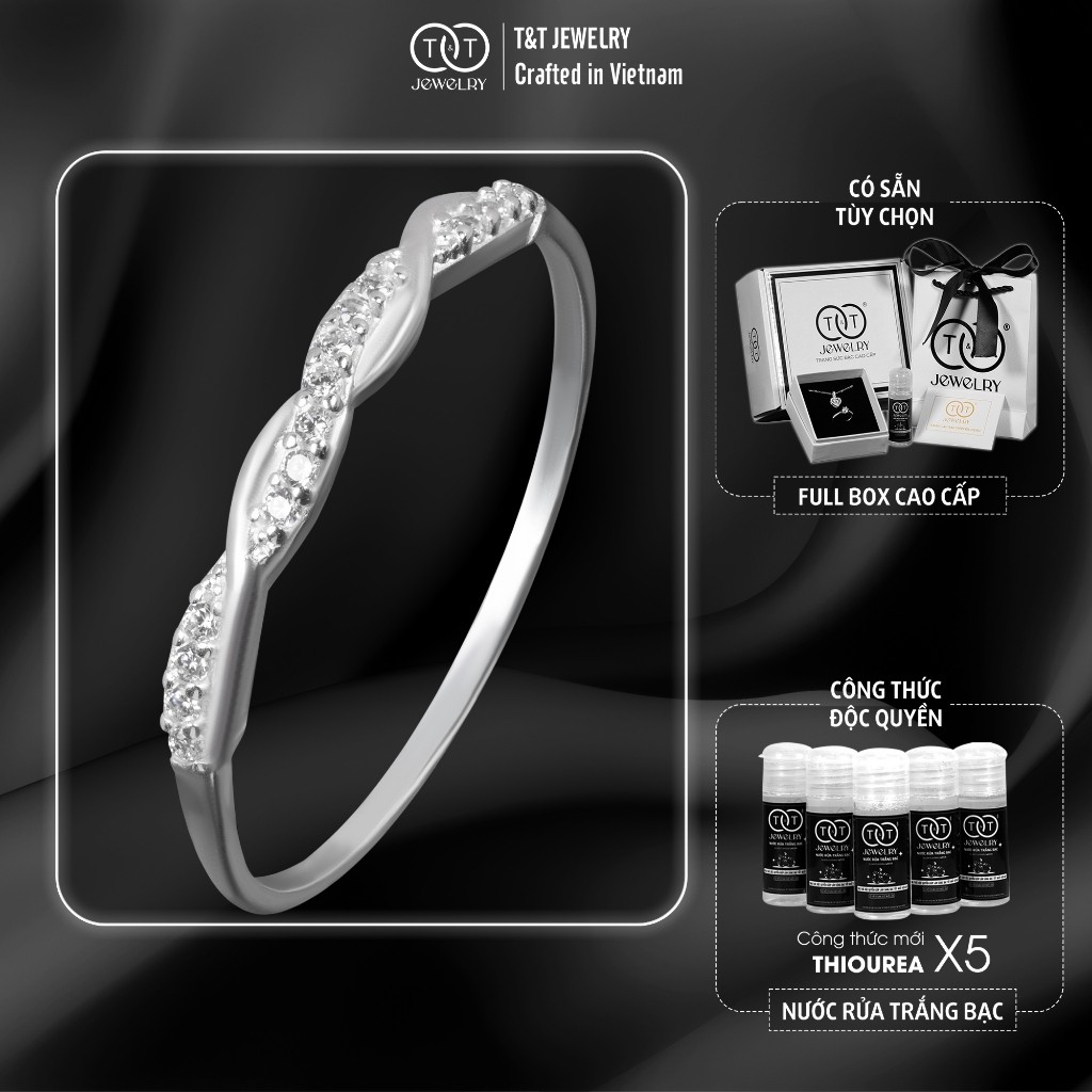 Nhẫn Bạc Nữ Dáng Xoắn Kép Đan Xen Đính Đá, Cá Tính Và Tinh Tế T&T Jewelry NT282551