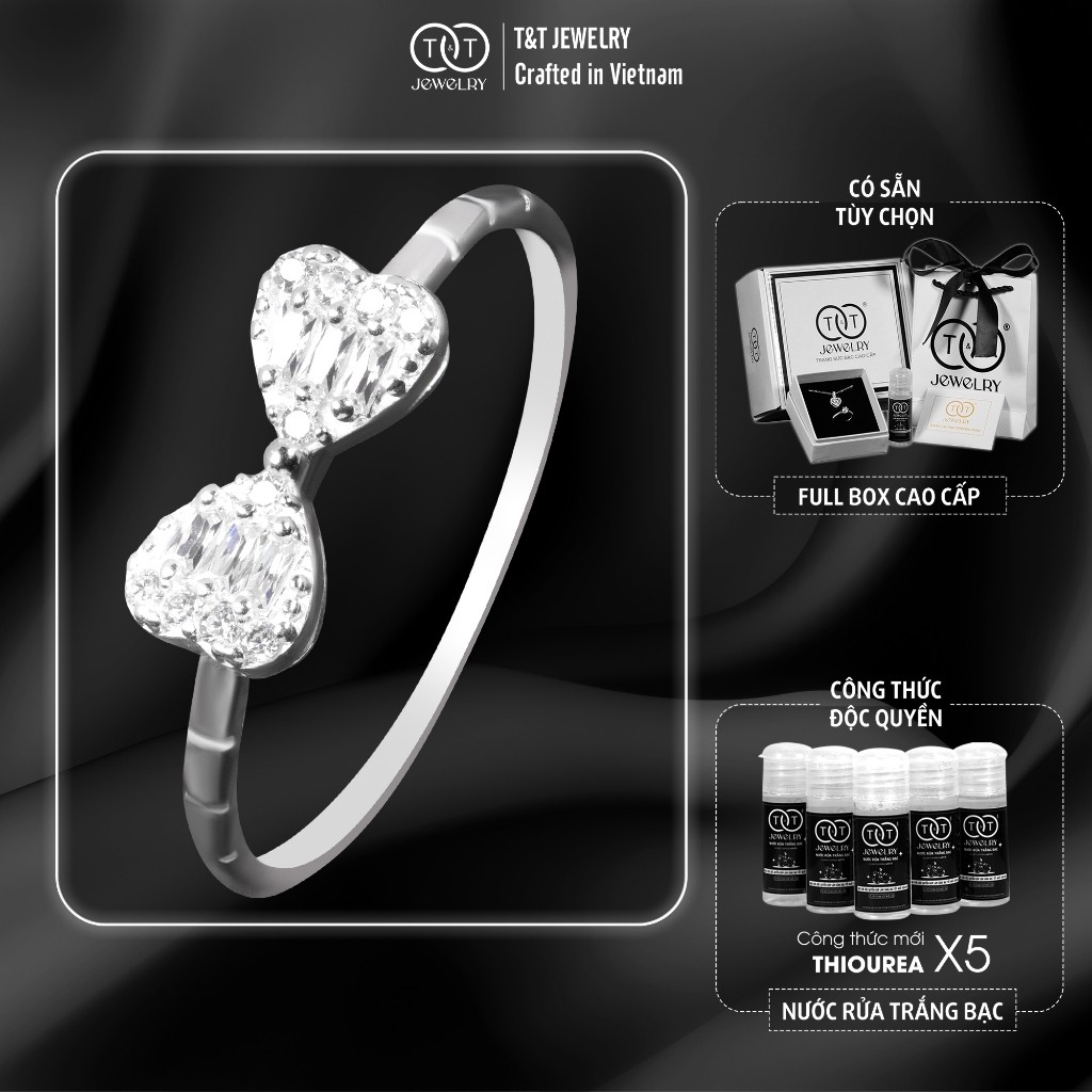 Nhẫn Bạc Nữ Lời Thì Thầm Của Hai Trái Tim Đính Đá CZ Tinh Xảo Quyến Rũ T&T Jewelry NT28258