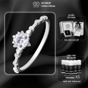 Nhẫn Bạc Nữ Vương Miện Giọt Sương Kiêu Sa Tinh Tế Đính Đá CZ T&T Jewelry NT58251