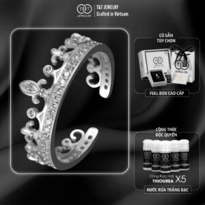 Nhẫn Bạc Nữ FreeSize Vương Miện Nữ Hoàng Kiêu Hãnh Đính Đá CZ Quyền Rũ Tinh Xảo T&T Jewelry NT58259