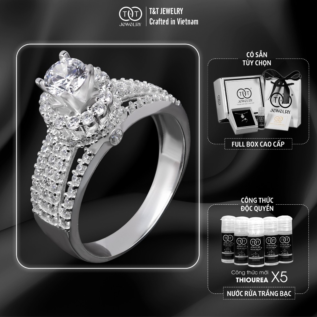 Nhẫn Bạc Nữ Vầng Hào Quang Hội Tụ Đính Đá CZ Siêu Lấp Lánh Sang Trọng T&T Jewelry N1710251