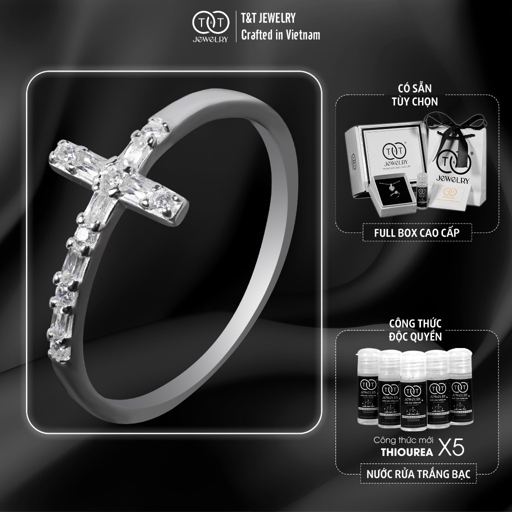 Nhẫn Bạc Nữ Giao Thoa Lấp Lánh Đính Đá CZ Tinh Xảo Thanh Lịch T&T Jewelry N1710252