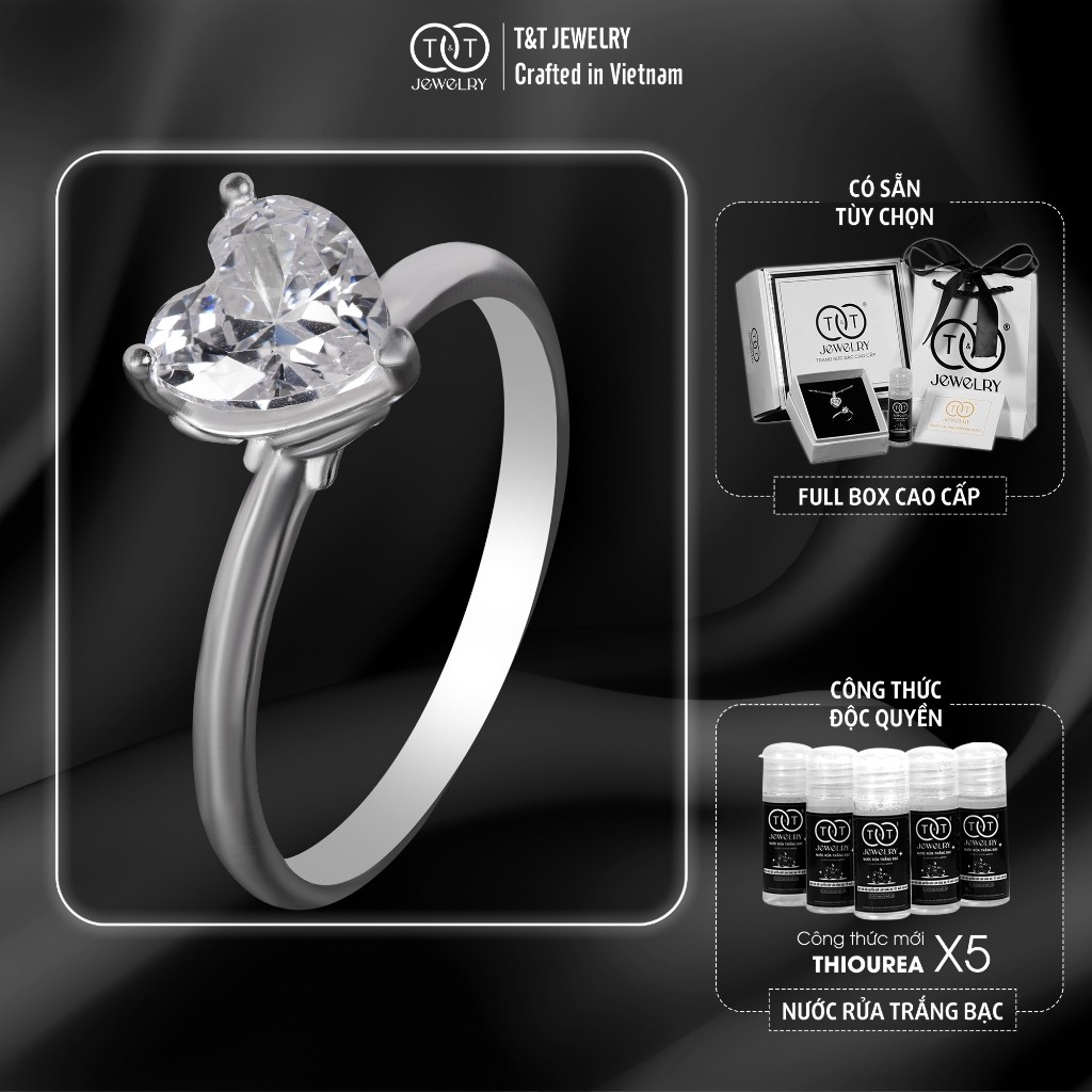 Nhẫn Bạc Nữ Lời Tỏ Tình Ngọt Ngào Đính Đá CZ Trái Tim Lấp Lánh Thanh Lịch T&T Jewelry N1710253