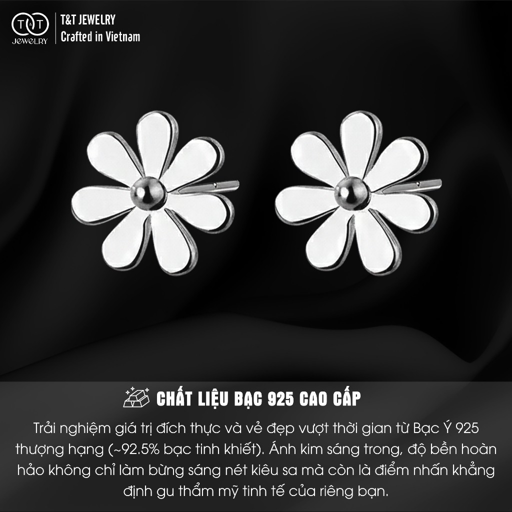 Bông Tai Bạc Nữ Cúc Họa Mi Tinh Khôi Thiết Kế Tối Giản Thanh Lịch T&T Jewelry B06 - Ảnh 3