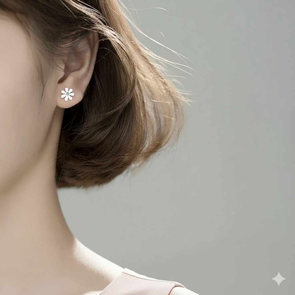 Bông Tai Bạc Nữ Cúc Họa Mi Tinh Khôi Thiết Kế Tối Giản Thanh Lịch T&T Jewelry B06 - Ảnh 6