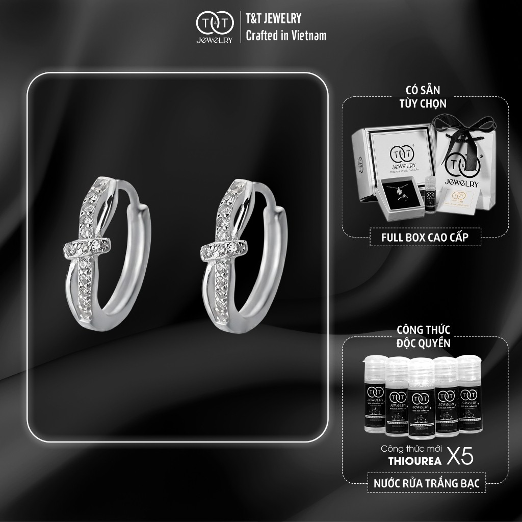 Bông Tai Bạc Nữ Nút Thắt Định Mệnh Đính Đá CZ Kiểu Vòng Ôm Tinh Tế T&T Jewelry B07