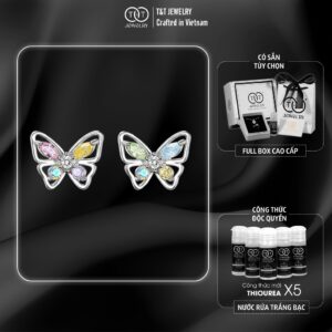 Bông Tai Bạc Nữ Hồ Điệp Giao Hưởng Sắc Màu Đính Đá CZ Đa Sắc Lộng Lẫy T&T Jewelry B08
