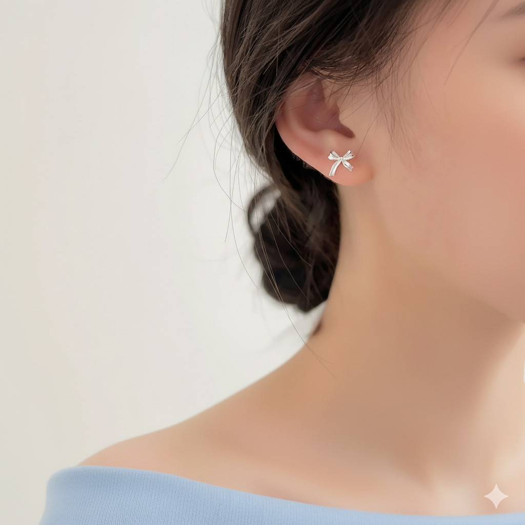 Bông Tai Bạc Nữ Dải Lụa Thắt Nơ Duyên Dáng Thiết Kế Tinh Xảo T&T Jewelry B09 - Ảnh 6