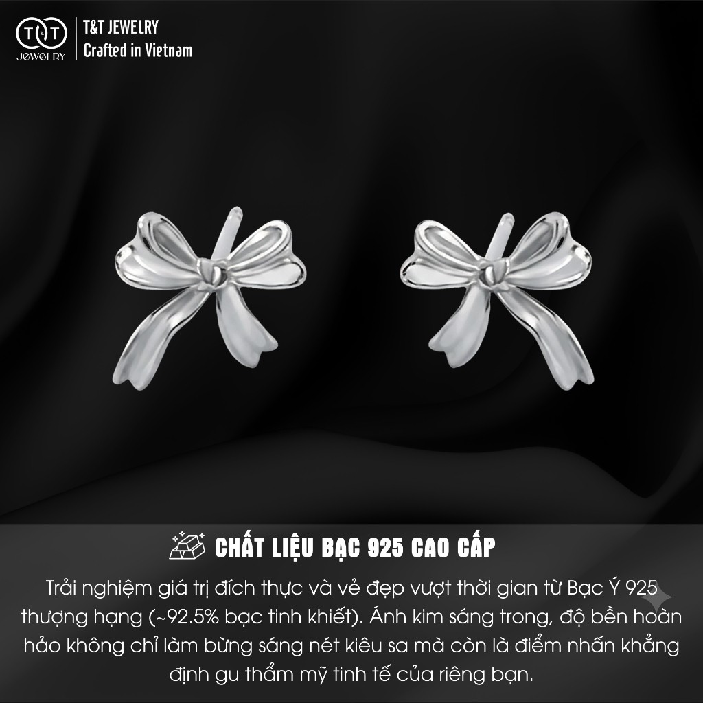Bông Tai Bạc Nữ Dải Lụa Thắt Nơ Duyên Dáng Thiết Kế Tinh Xảo T&T Jewelry B09 - Ảnh 3