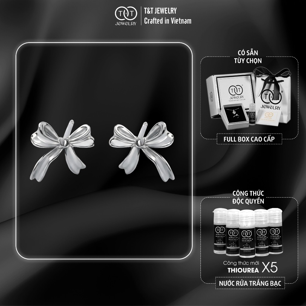 Bông Tai Bạc Nữ Dải Lụa Thắt Nơ Duyên Dáng Thiết Kế Tinh Xảo T&T Jewelry B09