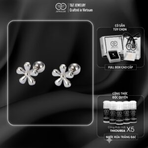Bông Tai Bạc Nữ Đoá Hoa An Nhiên 5 Cánh Chuôi Vặn Bi Bạc Nguyên Khối Cao Cấp T&T Jewelry B10