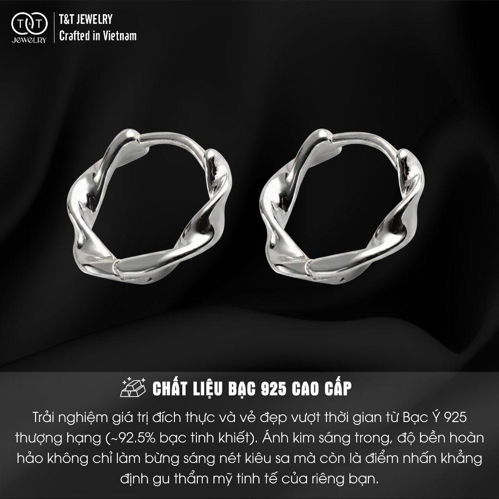Bông Tai Bạc Nữ Vũ Điệu Ngẫu Hứng Kiểu Vòng Xoắn Phá Cách Tinh Tế T&T Jewelry B11 - Ảnh 3