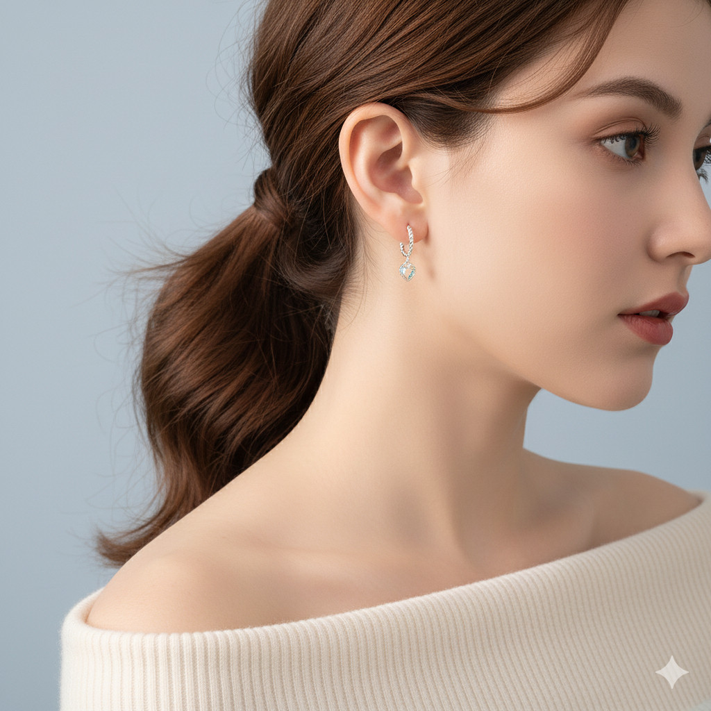 Bông Tai Bạc Nữ Trái Tim Ánh Trăng Huyền Ảo, Tòng Teng Kiểu Vòng Xoắn Cổ Điển Quý Phái T&T Jewelry B13 - Ảnh 8