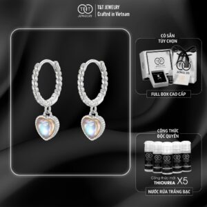 Bông Tai Bạc Nữ Trái Tim Ánh Trăng Huyền Ảo, Tòng Teng Kiểu Vòng Xoắn Cổ Điển Quý Phái T&T Jewelry B13