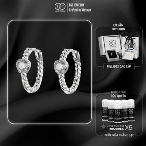 Bông Tai Bạc Nữ Trái Tim Pha Lê Lãng Mạn Kiểu Vòng Xoắn Cổ Điển Đính Đá CZ Quý Phái T&T Jewelry B15