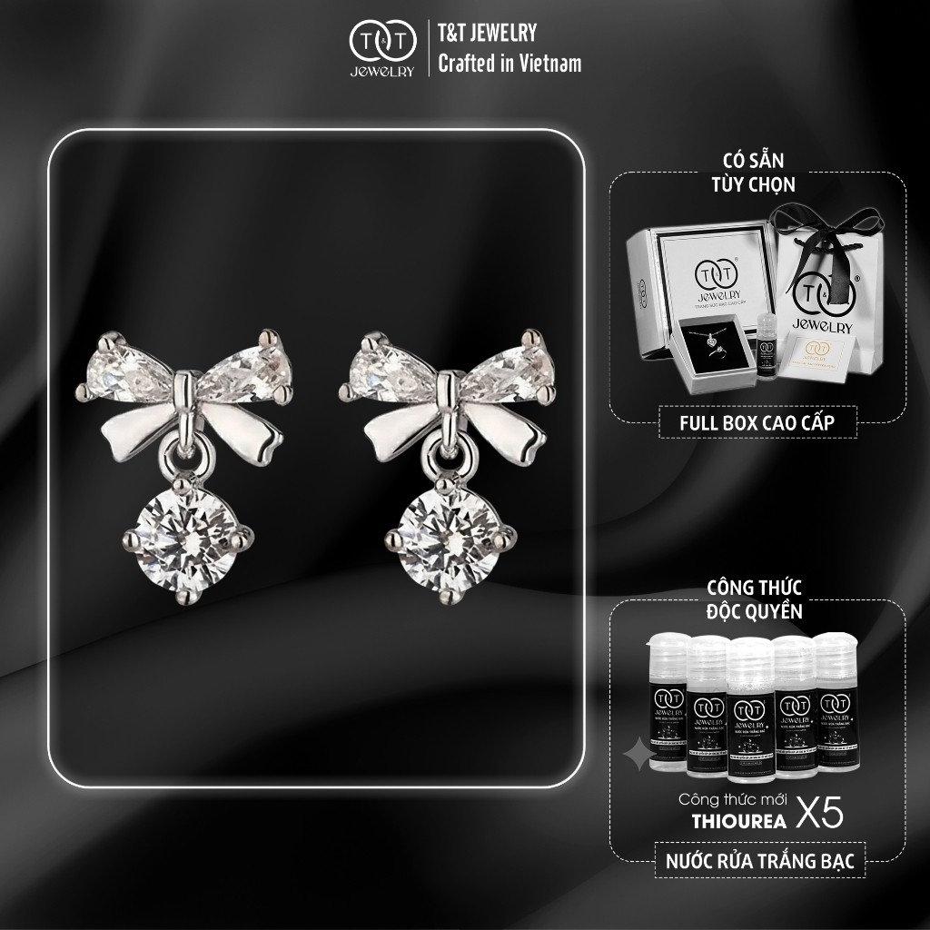 Bông Tai Bạc Nữ Giai Điệu Duyên Dáng Đính Đá CZ Lấp Lánh Kiểu Nơ Treo Tinh Tế T&T Jewelry B16