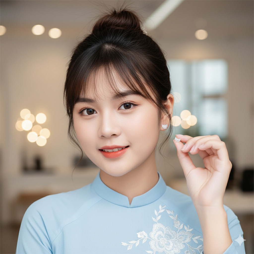 Bông Tai Bạc Nữ Nơ Tiểu Thư Đính Full Đá CZ Lấp Lánh Tinh Xảo T&T Jewelry B21 - Ảnh 4