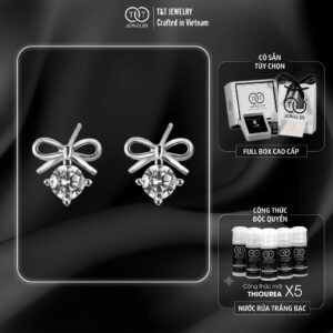 Bông Tai Bạc Nữ Chiếc Nơ Yêu Kiều Đính Đá Solitaire Rực Rỡ T&T Jewelry B23