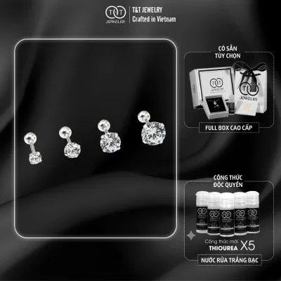 Bông Tai Bạc Ánh Sao Tinh Khôi Đính Đá CZ Siêu Sáng, Chuôi Ren Vặn Cao Cấp T&T Jewelry B04