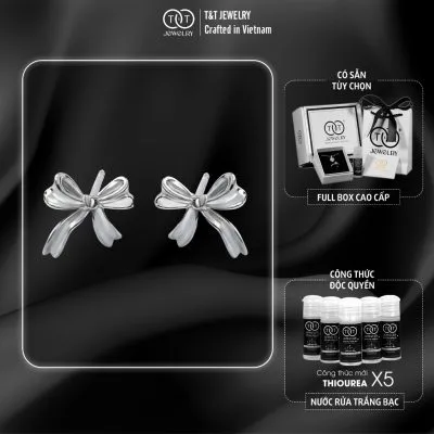 Bông Tai Bạc Nữ Dải Lụa Thắt Nơ Duyên Dáng Thiết Kế Tinh Xảo T&T Jewelry B09