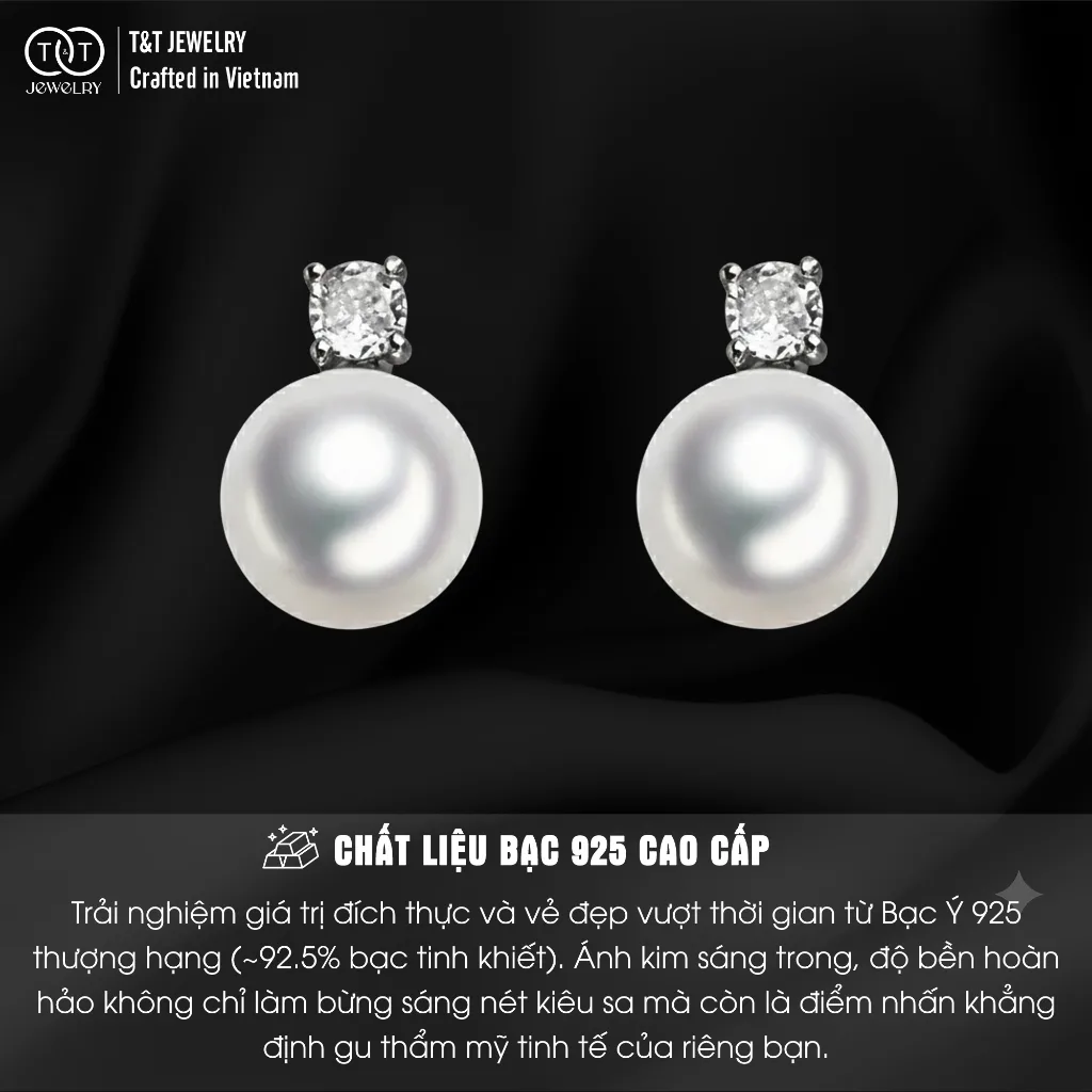 Bông Tai Bạc Nữ Giọt Ngọc Tinh Khôi Đính Đá CZ Lấp Lánh Sang Trọng T&T Jewelry B18 - Ảnh 2