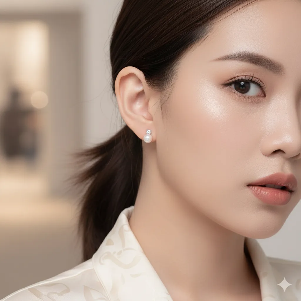 Bông Tai Bạc Nữ Giọt Ngọc Tinh Khôi Đính Đá CZ Lấp Lánh Sang Trọng T&T Jewelry B18 - Ảnh 4