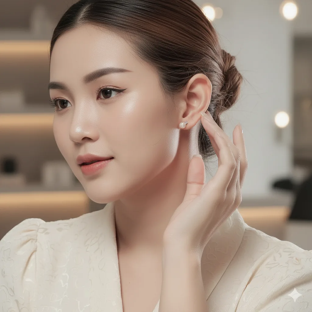 Bông Tai Bạc Nữ Giọt Ngọc Tinh Khôi Đính Đá CZ Lấp Lánh Sang Trọng T&T Jewelry B18 - Ảnh 5