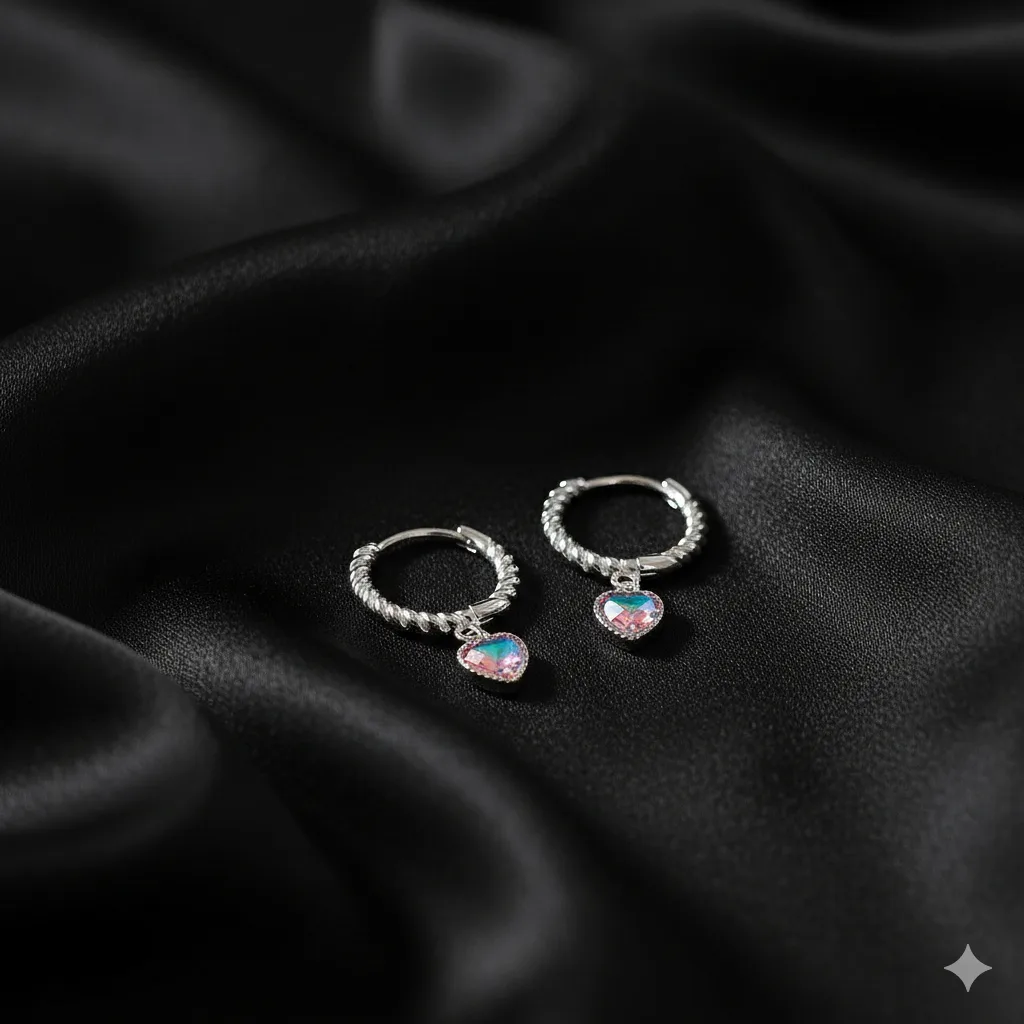Bông Tai Bạc Nữ Trái Tim Ánh Trăng Huyền Ảo, Tòng Teng Kiểu Vòng Xoắn Cổ Điển Quý Phái T&T Jewelry B13 - Ảnh 4