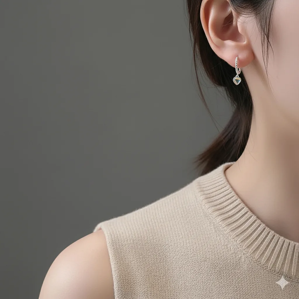 Bông Tai Bạc Nữ Trái Tim Ánh Trăng Huyền Ảo, Tòng Teng Kiểu Vòng Xoắn Cổ Điển Quý Phái T&T Jewelry B13 - Ảnh 6