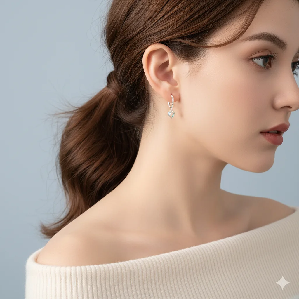 Bông Tai Bạc Nữ Trái Tim Ánh Trăng Huyền Ảo, Tòng Teng Kiểu Vòng Xoắn Cổ Điển Quý Phái T&T Jewelry B13 - Ảnh 8