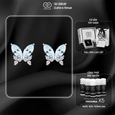 Bông Tai Bạc Nữ Vũ Khúc Hồ Điệp Đính Đá Ngũ Sắc Kiêu Sa T&T Jewelry B05