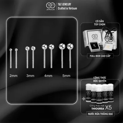 Bông Tai Bạc Unisex Dáng Nụ Bi Tròn Basic Tinh Gọn Khẳng Định Cá Tính T&T Jewelry B01