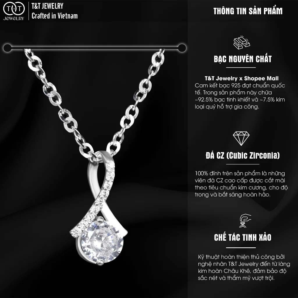 Dây Chuyền Bạc Nữ Mặt Xoắn Cách Điệu Đính Đá CZ Sang Trọng từ T&T Jewelry DC542514 - Ảnh 2