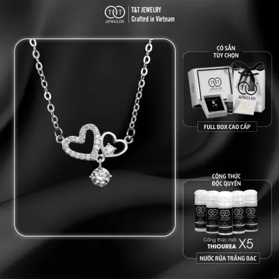 Dây Chuyền Nữ Bạc Ý S925 Tim Đôi Đá Chủ Thanh Lịch - T&T Jewelry DC031