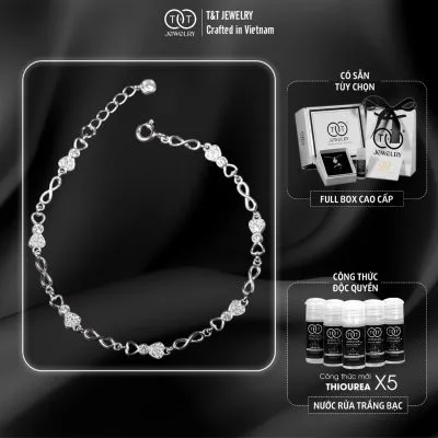 Lắc Tay Bạc Nữ Họa Tiết Trái Tim Vô Cực Đan Lồng Tinh Xảo, Sang Trongj T&T Jewelry LT28251