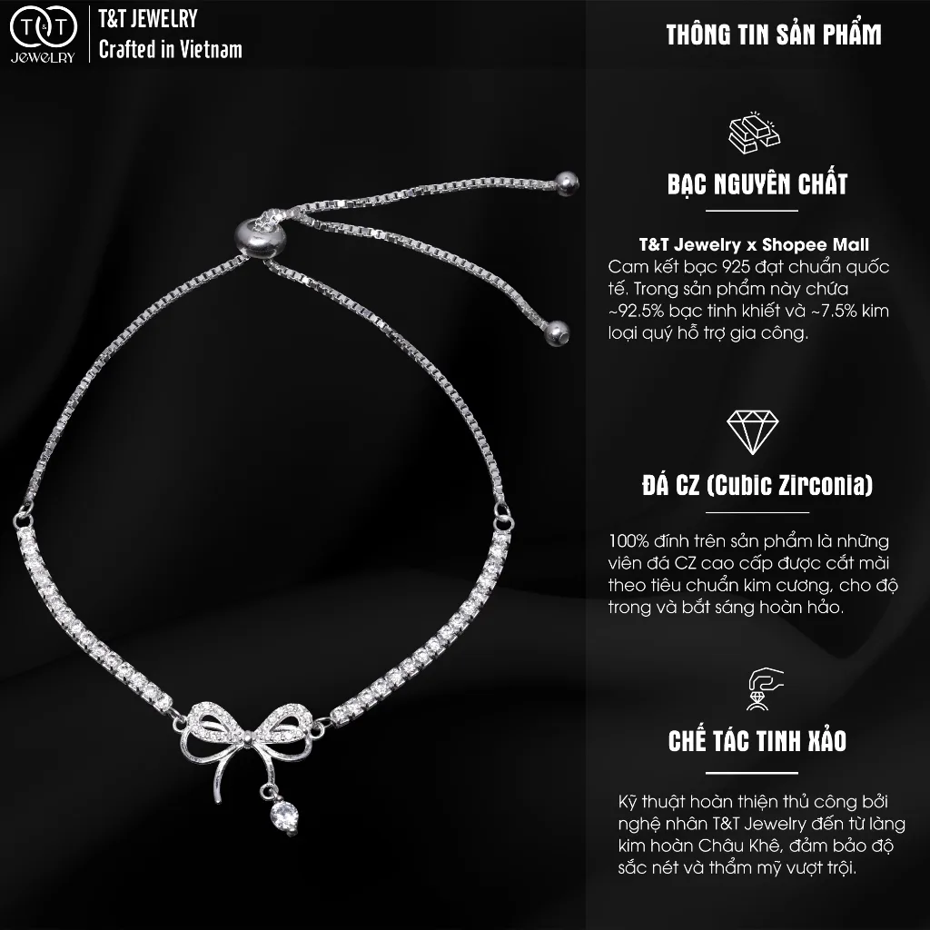 Lắc tay Bạc Nữ Nơ Xinh Lấp Lánh Kiêu Sa Tinh Tế từ T&T Jewelry LT53254 - Ảnh 2
