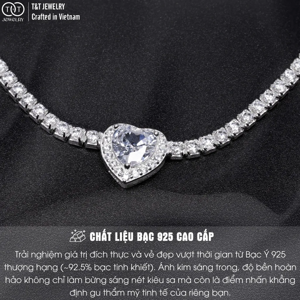 Lắc tay Bạc Nữ S925 Trái Tim Lấp Lánh Tinh Xảo Có Thể Điều Chỉnh Cỡ Tay từ T&T Jewelry LT54257 - Ảnh 4