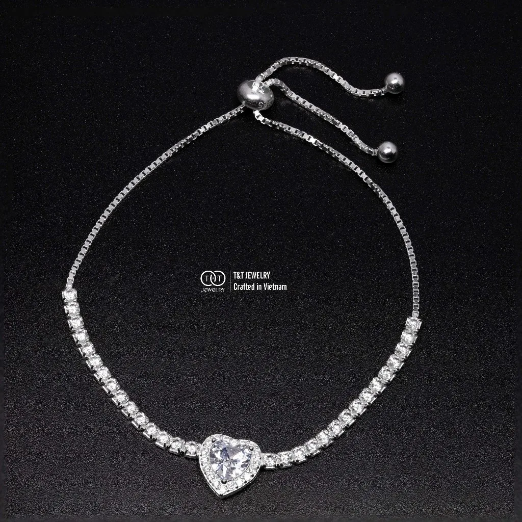 Lắc tay Bạc Nữ S925 Trái Tim Lấp Lánh Tinh Xảo Có Thể Điều Chỉnh Cỡ Tay từ T&T Jewelry LT54257 - Ảnh 5