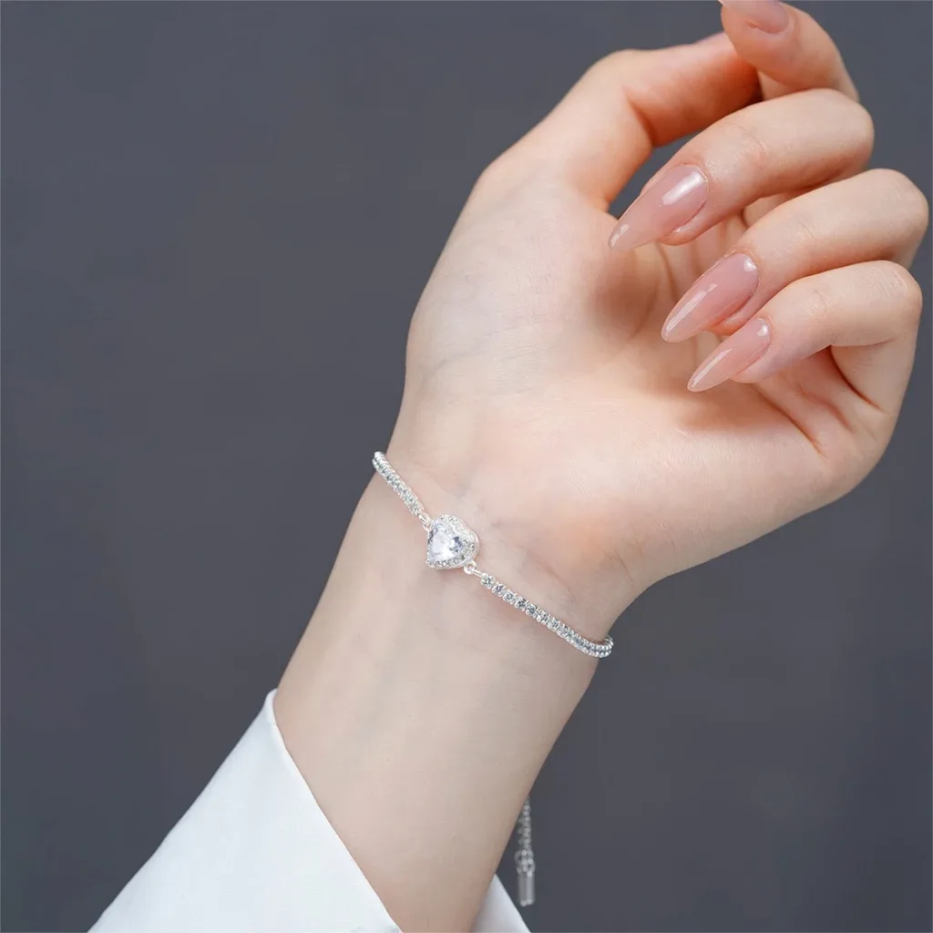Lắc tay Bạc Nữ S925 Trái Tim Lấp Lánh Tinh Xảo Có Thể Điều Chỉnh Cỡ Tay từ T&T Jewelry LT54257 - Ảnh 7