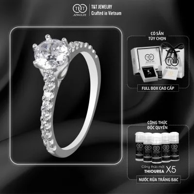 Nhẫn Bạc Nữ 6 Chấu Nạm Đá Thân Nhẫn Lấp Lánh Cao Cấp T&T Jewelry NN0561