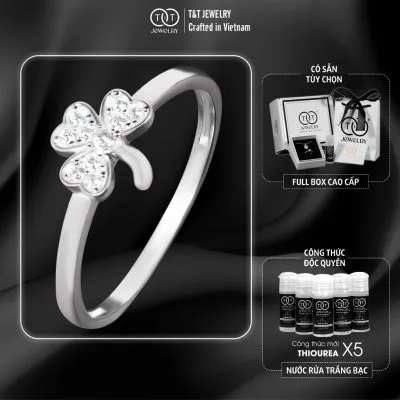 Nhẫn Bạc Nữ Cỏ 4 Lá May Mắn Đính Đá Lấp Lánh Tinh Xảo từ T&T Jewelry N714252