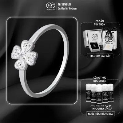 Nhẫn Bạc Nữ Cỏ Bốn Lá May Mắn Tinh Khôi Đính Đá CZ Tinh Tế T&T Jewelry NN065