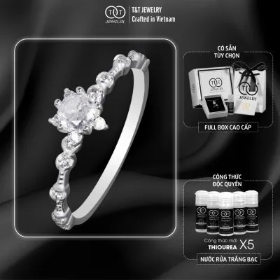 Nhẫn Bạc Nữ Dáng Cành Hoa Tinh Xảo Đính Đá CZ Lấp Lánh T&T Jewelry N2361